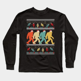 Bigfoot Santa Hat Christmas Sasquatch Xmas Lights Long Sleeve T-Shirt